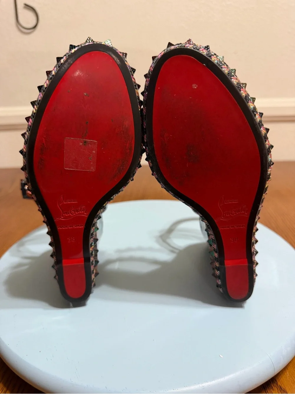 Christian Louboutin Black Multicolor Embellished Platform Wedge Sandals